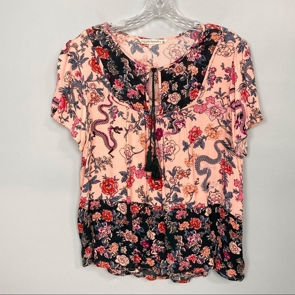 𝅺hippie Laundry Floral Dragons Tassel Tie Shirt - Picture 14 of 15
